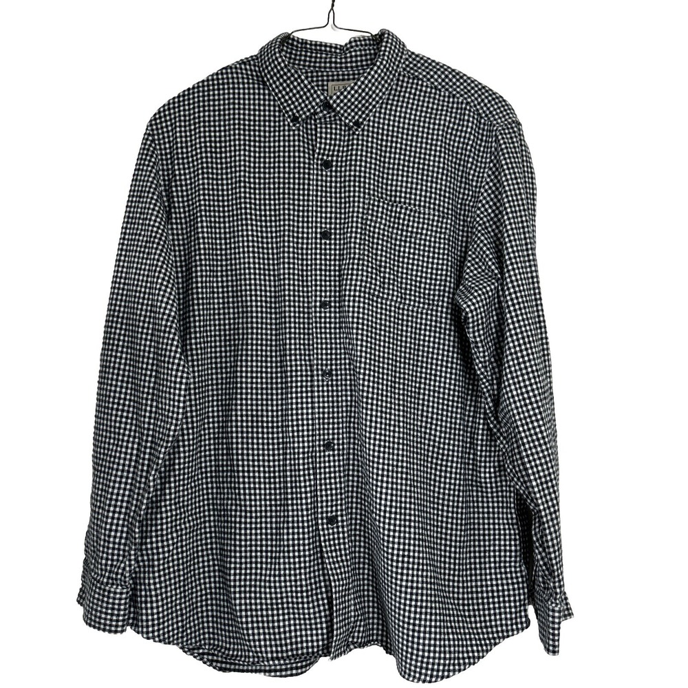 LL Bean Shirt Mens XL Reg Black White Checker Plaid Traditional Fit Long Sleeve